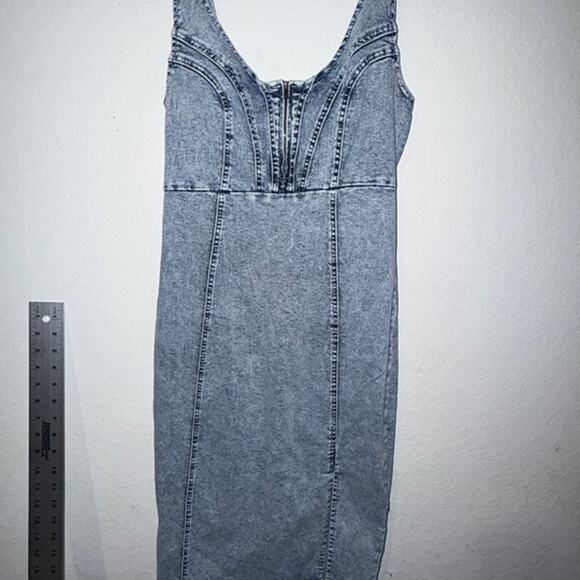 Denim Jean Mini Zip Up Dress Size Small - Picture 1 of 2